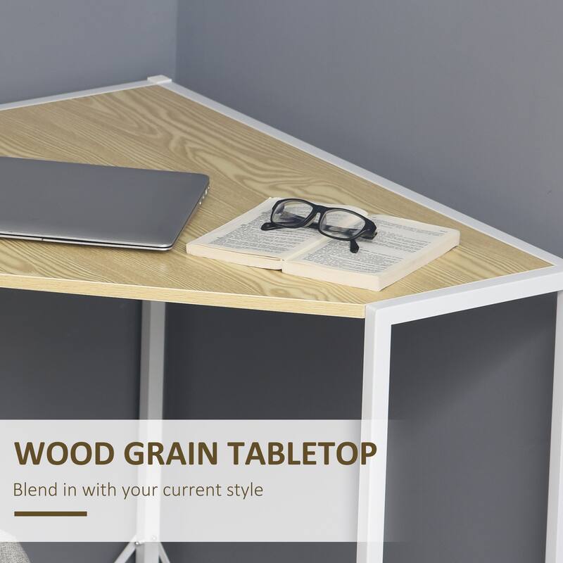 HOMCOM Space-Saving Small Corner Writing Desk & Corner TV Stand, Corner Computer Desk with Strong Metal Frame