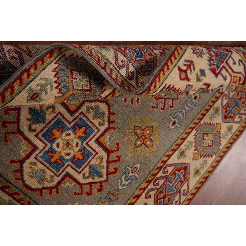 Kazak Oriental Accent Rug Hand-Knotted Beige Geometric Wool Carpet - 3'6" x 4'9"