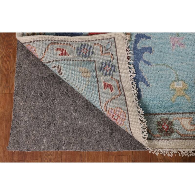 Beige / Ivory Floral Oushak Area Rug Hand-Knotted Wool Carpet - 9'1" x 11'9"