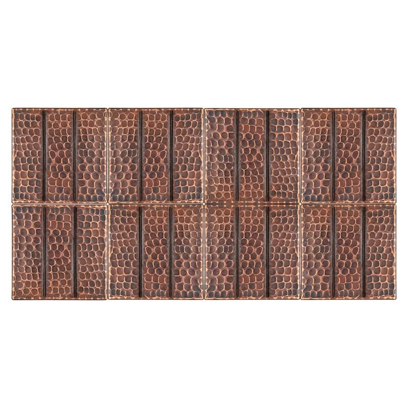 4" x 4" Hammered Copper with Linear Tile Design - Quantity 8 (T4DBL_PKG8)
