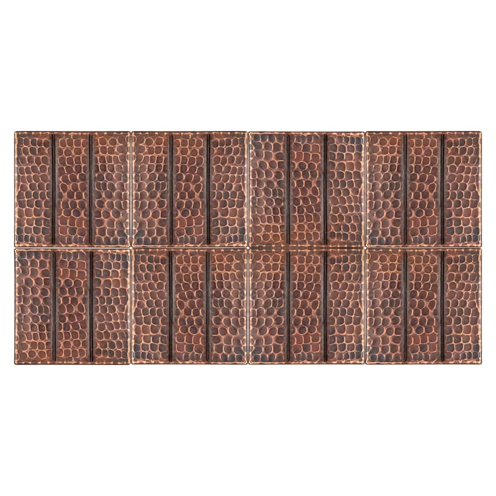 4" x 4" Hammered Copper with Linear Tile Design - Quantity 8 (T4DBL_PKG8)