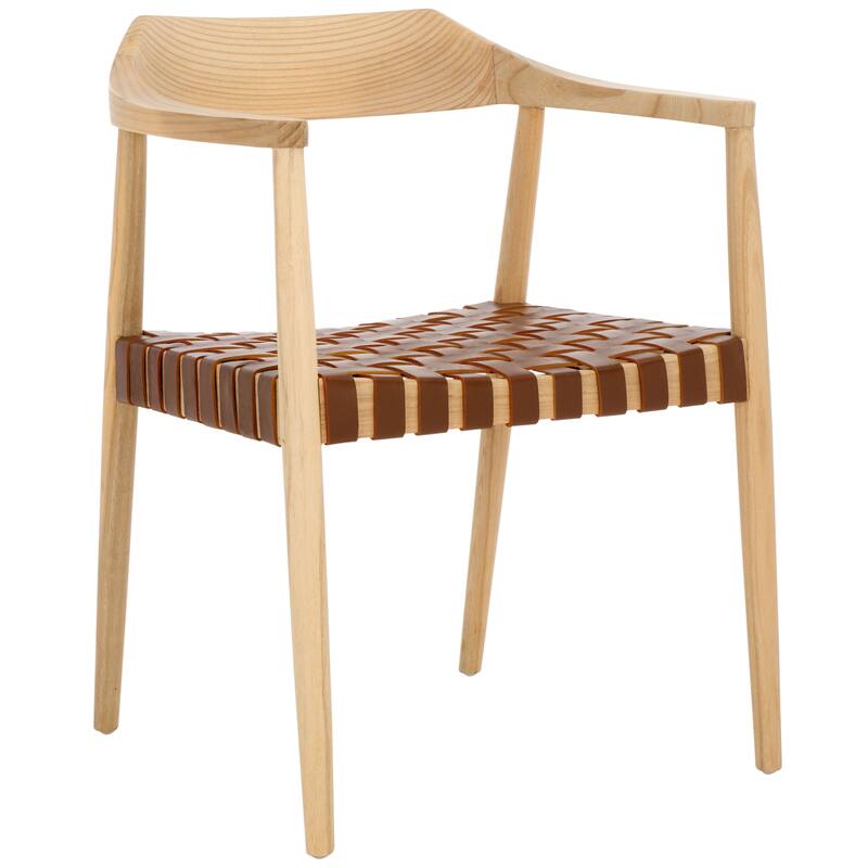 SAFAVIEH Diana Solid Wood & Leather Accent Chair (Fully Assembled) - W22" x D21" x H29" - 22Wx21Dx29H