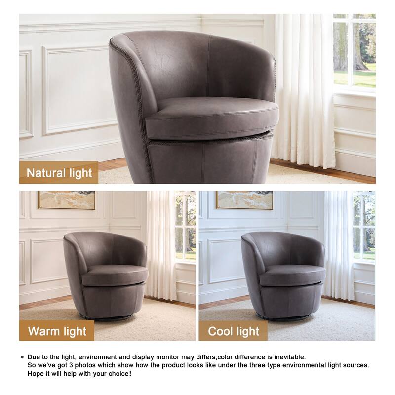 Faux Leather Swivel Barrel Accent Chair for Living Room