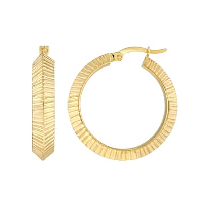 Curata 14k Yellow Gold 20x4mm Sparkle Cut Knife Edge Round Hoop Earrings