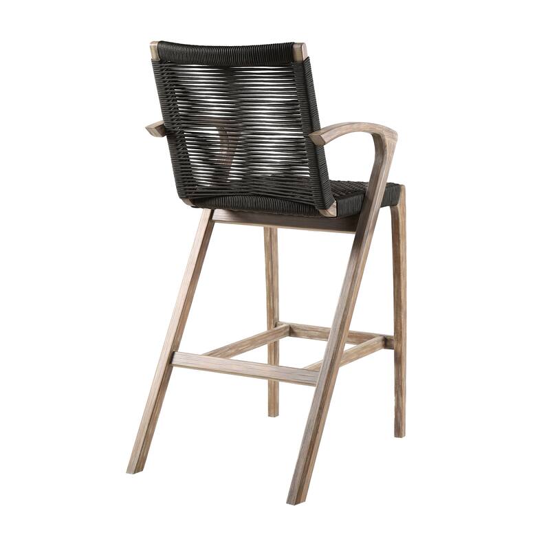 Nabila Solid Light Eucalyptus Wood & Charcoal Rope Outdoor Counter Height Bar Stool