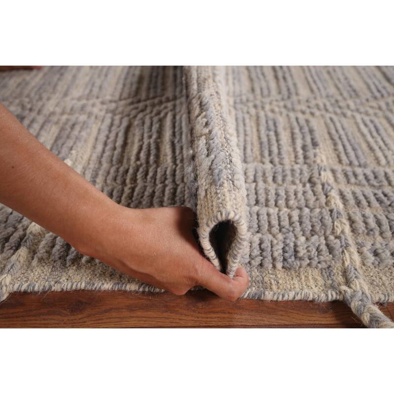 All-Over Striped Moroccan Large Area Rug Handmade Wool Carpet - 9'10"x 14'3"