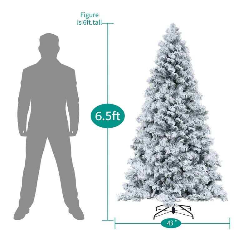 Snow-Flocked Pre-Lit Christmas Tree with Realistic Alaskan Pine Frosted Branches and Lights