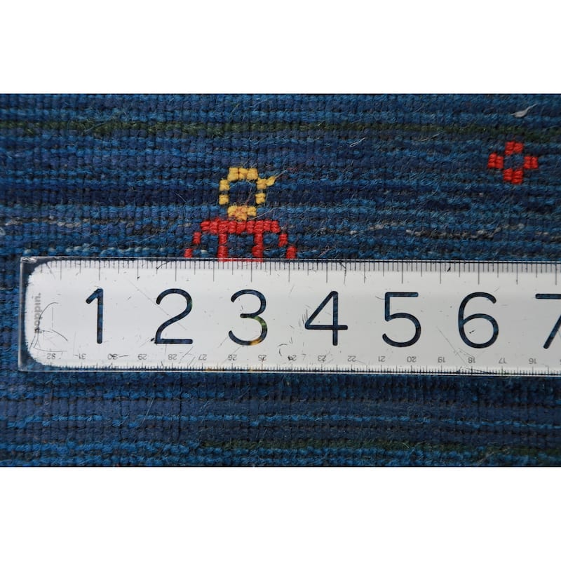 Blue Gabbeh Indian Area Rug Handmade Silk Carpet - 8'11" x 11'4"