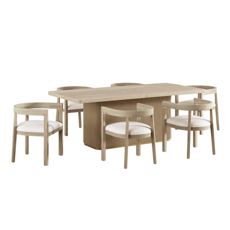 Christopher Knight Home - Thalassia Upholstered 6 Rubberwood Club Chairs and Rectangular Table Dining Set
