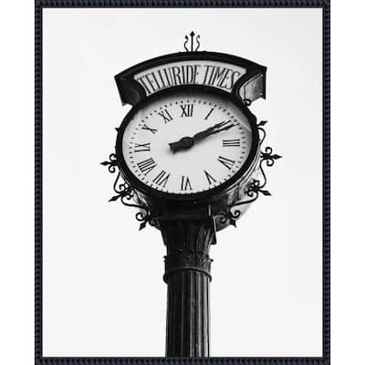 Vintage Street Clock with Marked Telluride Times by Del Mundo Imagery Framed Canvas Wall Art Print - Sylvie Beaded Black