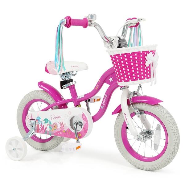 slide 2 of 10, Gymax 12'' Kids Bike w/Training Wheels Hand Coaster Brakes Adjustable - Rose Red Rose Red - Kids