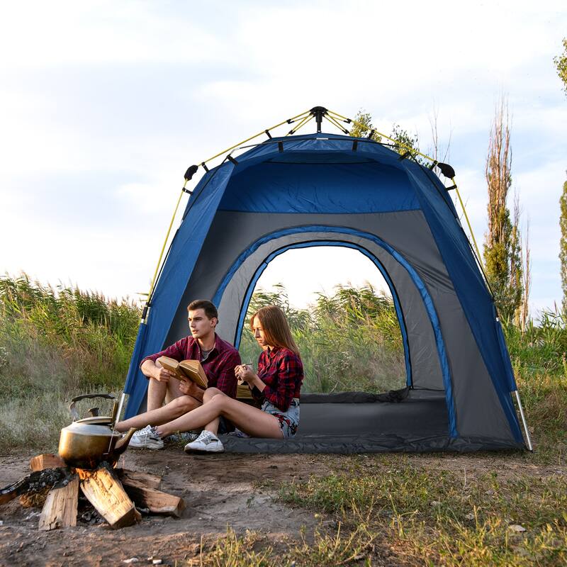 Outsunny 3-Season 5-Person Automatic Pop Up Outdoor Yurt Canopy Camping Tent w/ Easy Hydraulic Poles & Quality Materials
