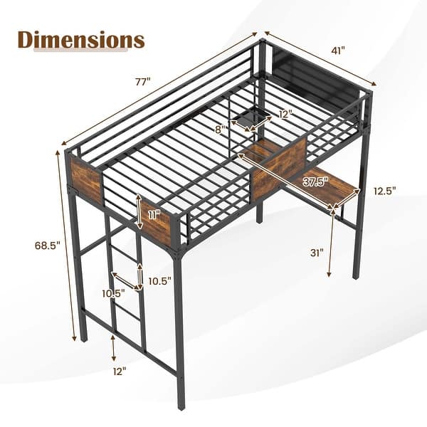 Costway Twin Size Loft Bed with Desk & Shelf Safety Guardrail & Ladder