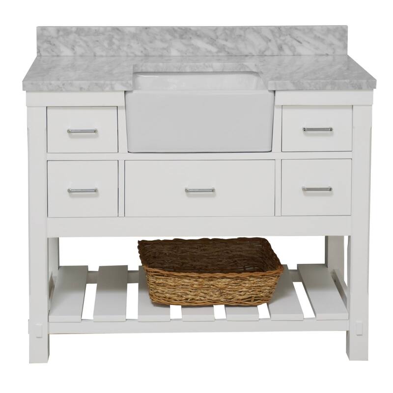 KitchenBathCollection Charlotte 48" Farmhouse Bathroom Vanity with Carrara Marble Top