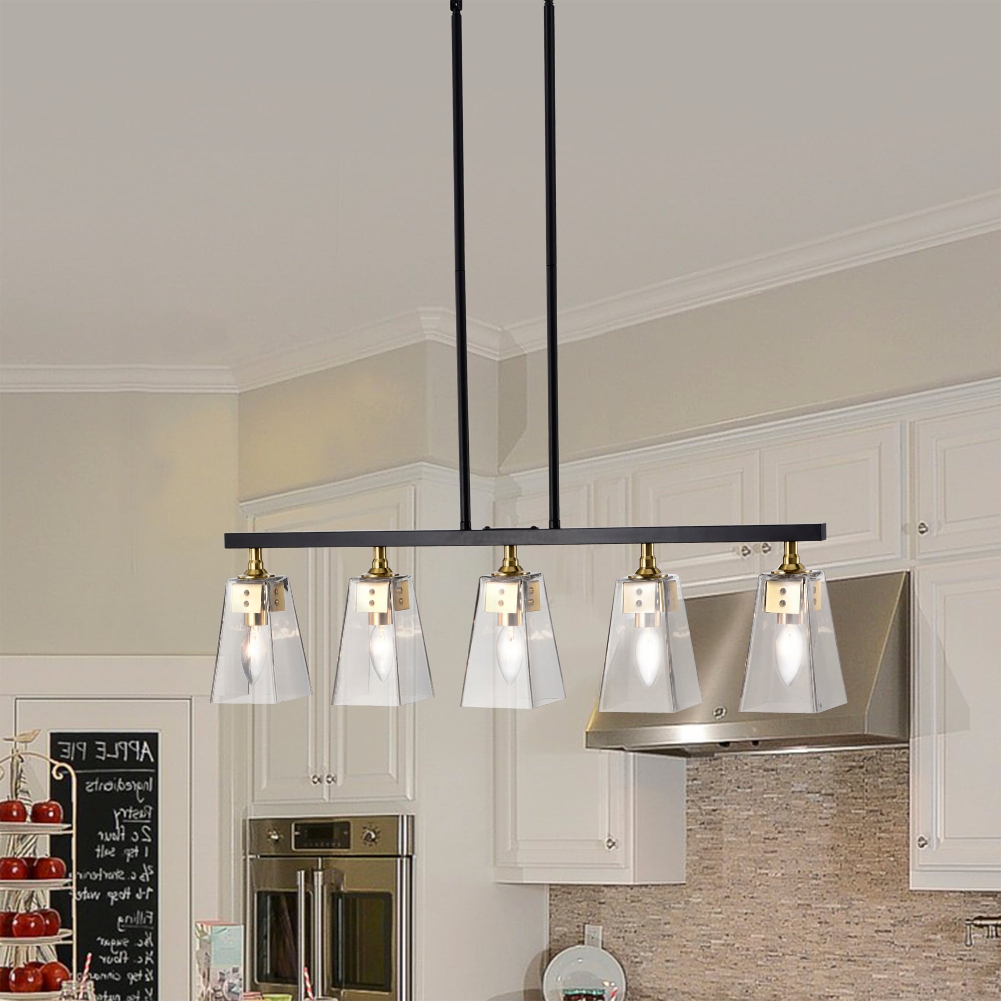 Folia 32 Inch Modern-Contem Style Matte Black with Clear Glass Ceiling Lighted Chandelier 5-Light - N/A