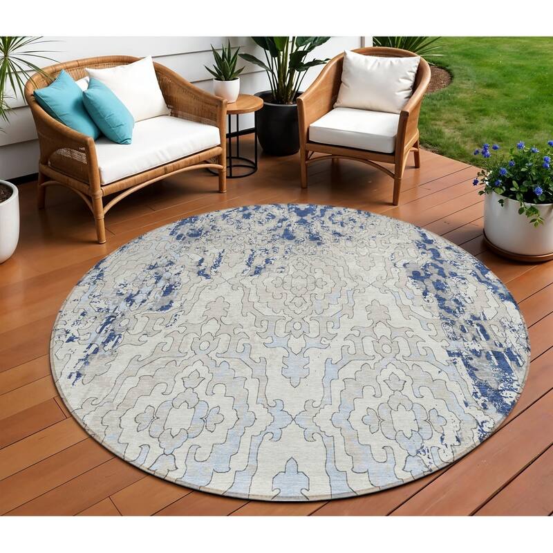 HomeRoots Medallion Transitional Rectangle Outdoor Rug - 8' Round