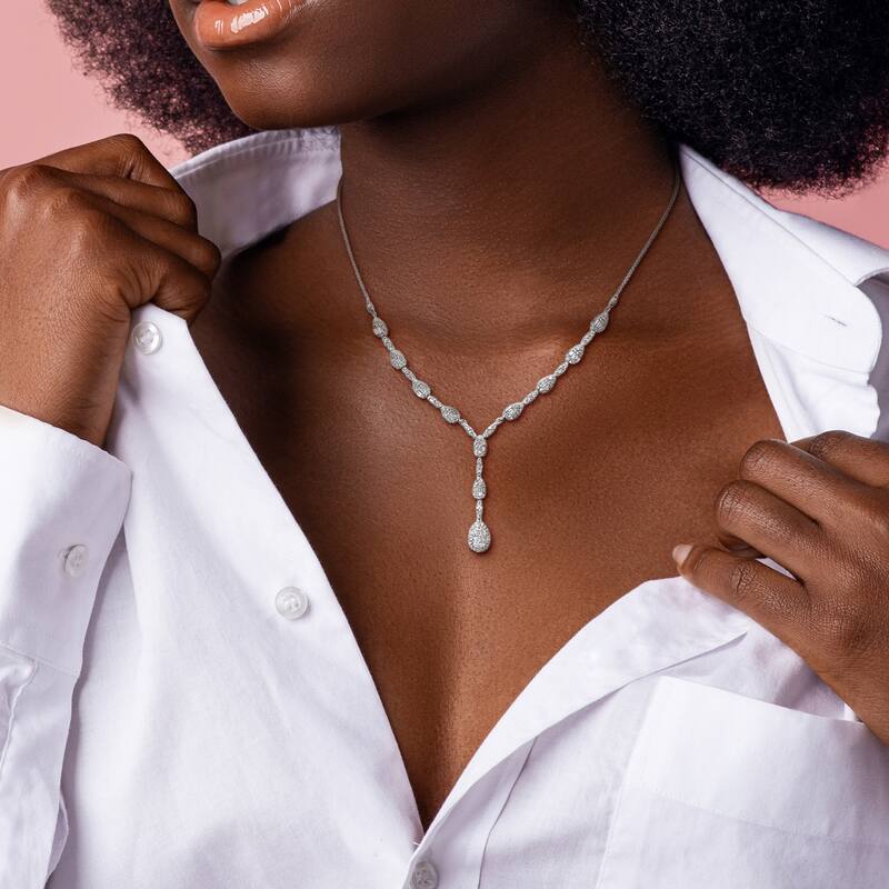 Miadora 14k White Gold Diamond Lariat Necklace 1 3/4ct TDW 16+1" or 17"