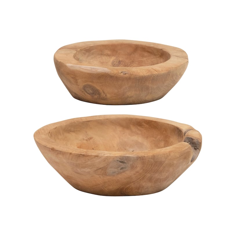 Teakwood Bowls, Set of 2 (Each One Will Vary) - Brown - 2 Piece