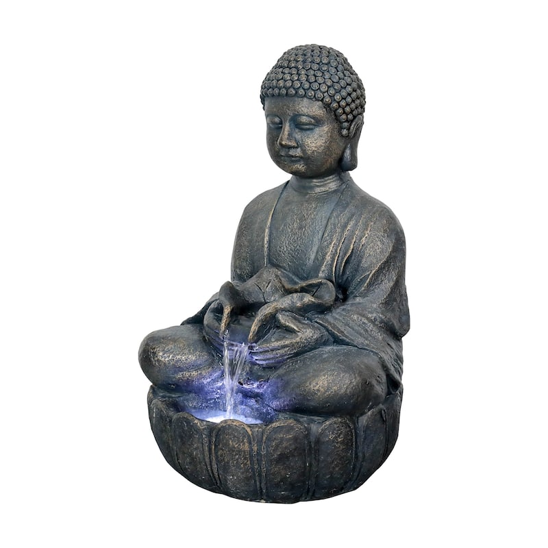 Buddha Fountain w/Light 28.3in Buddha Statue Water Fountain for Garden