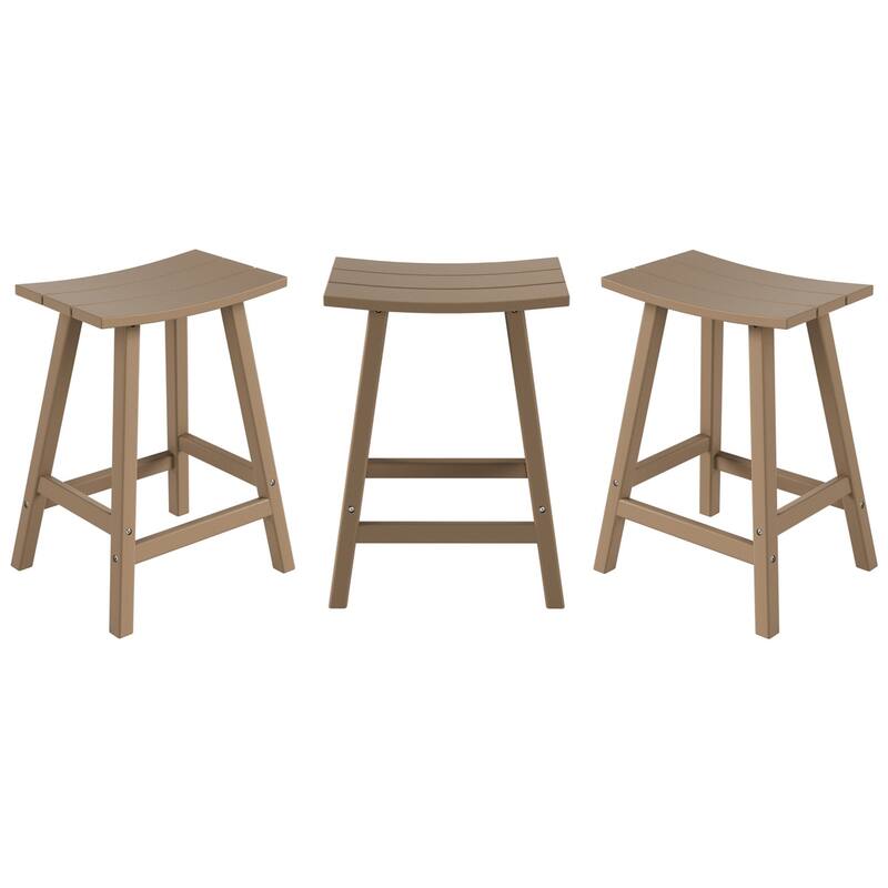 Polytrends Laguna Hdpe All Weather Outdoor Patio 24" Saddle Seat Counter Stool (Set Of 3)