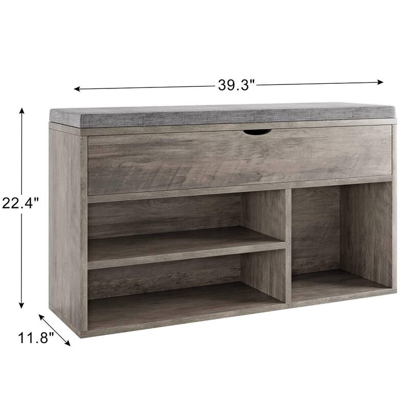 Shoe Storage Bench with a Cushioned Seat and 2 Tiers of Shelves