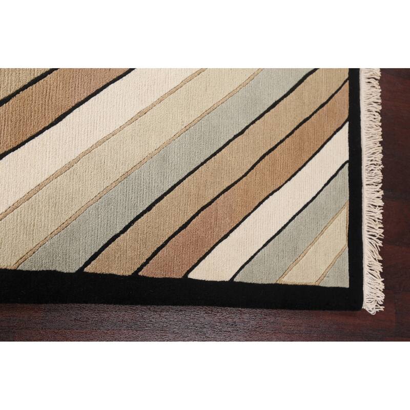Vegetable Dye Modern Striped Nepalese Oriental Wool Area Rug Handmade - 5'2" x 8'2"