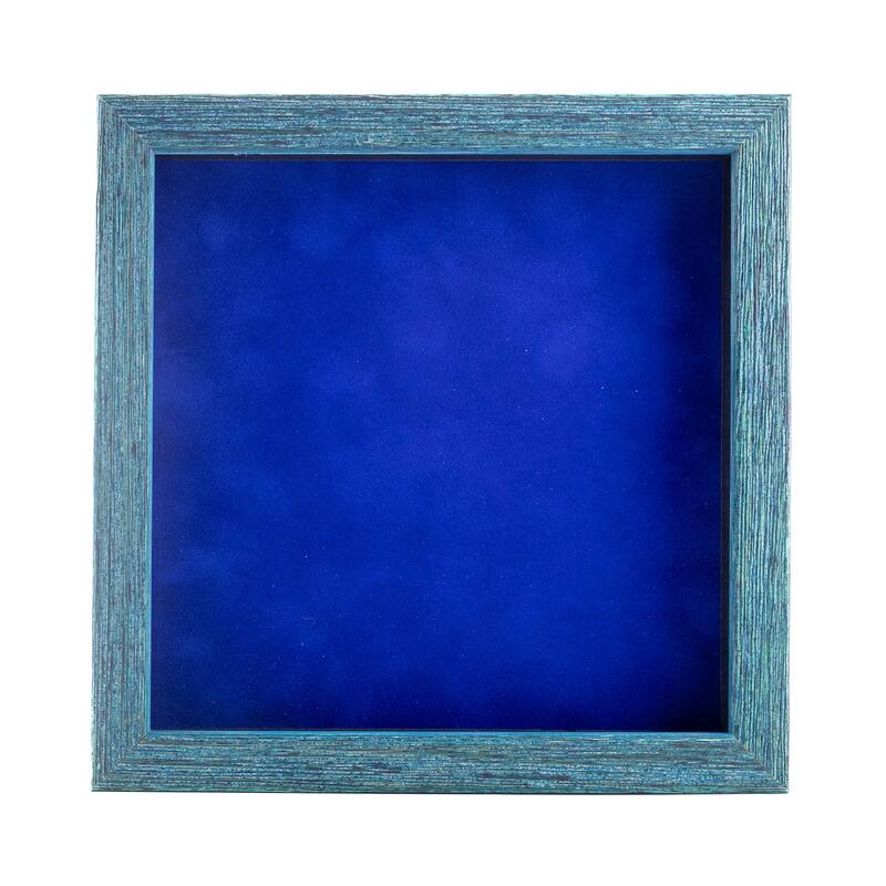 20x20 Shadow Box Frame Blue Wood | With a 1" Usable Display Depth | Includes a Royal Blue Real Suede Texture Acid-Free Backing