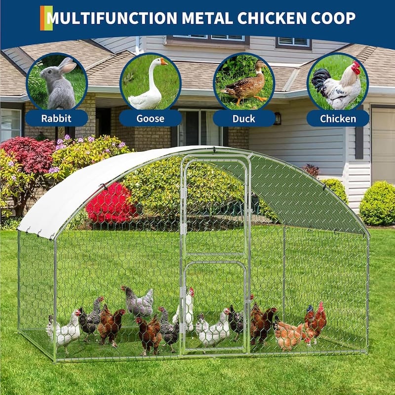 Chicken Coop, Walk-in Poultry Run Pen with Waterproof Anti-UV Cover for Backyard, Farm