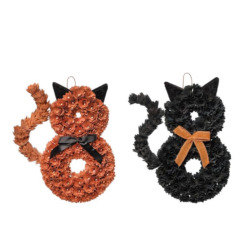 Stripe / Black Cat, Set of 2 Ornaments - Orange - Set of 2