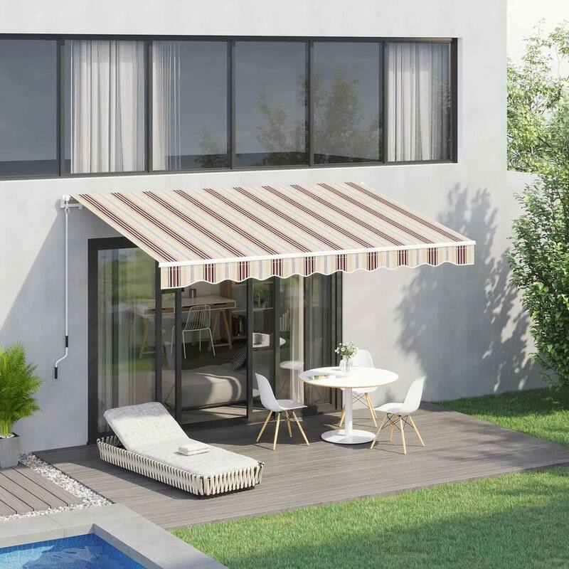 10' x 8' Retractable Patio Awning, Manual Crank, UV Waterproof Fabric