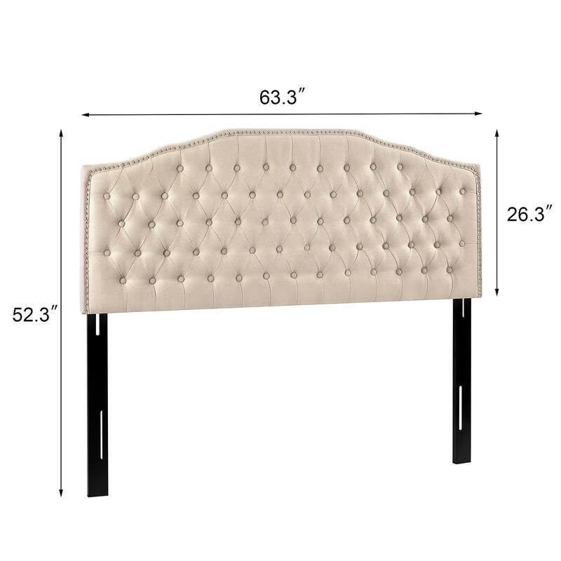 Adeco 64-Inch Upholstered Headboard with Adjustable Legs