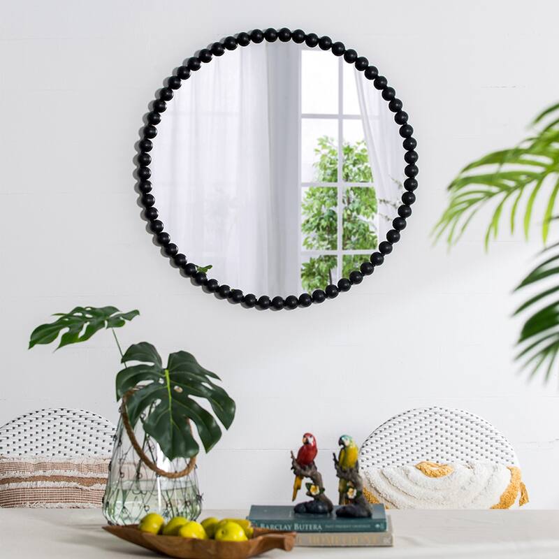 CUSchoice Wall Mirror with Elegant Metal Beaded Frame and Rectangular/Circle Black Mirror