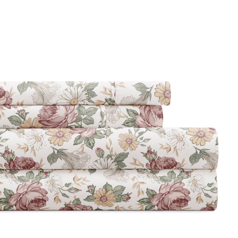 Delicate Blossoms Patterned Ultra-Soft Bed Sheet Sets - Blooming Floral Rose - California King