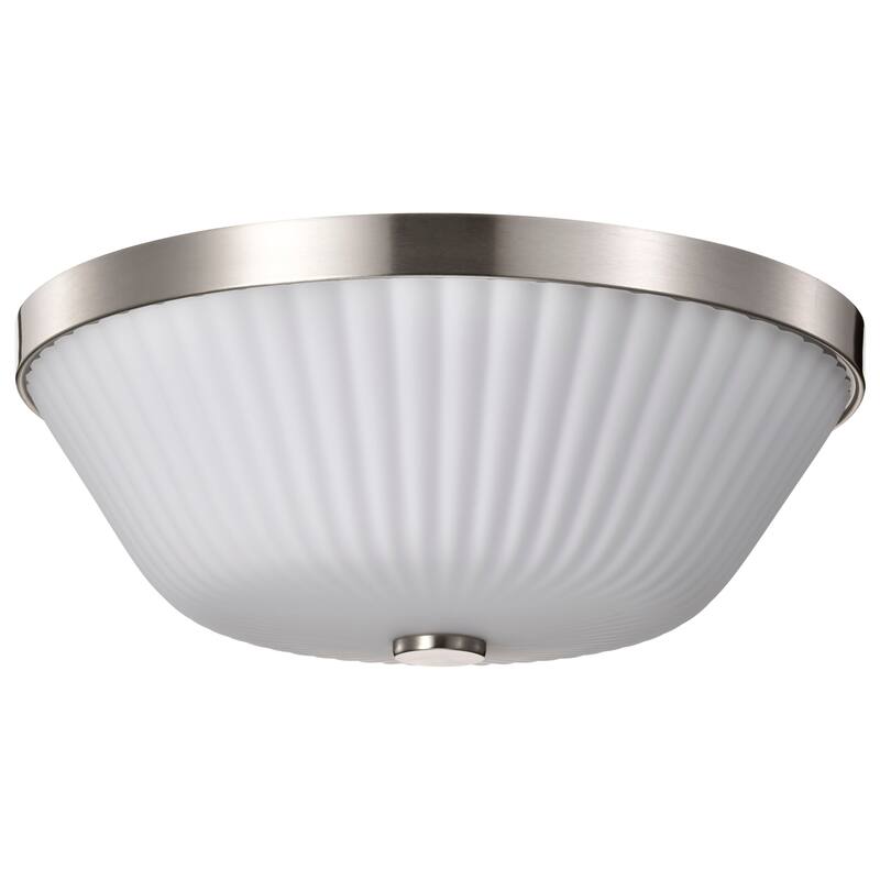 Royale 3 Light Flush Mount Brushed Nickel Finish Ribbed White Glass - Brushed Nickel