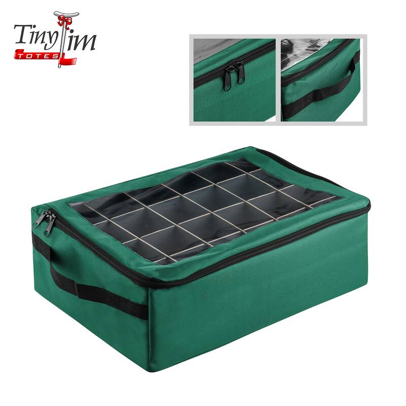 Ornament Storage Box - Zippered Organizer with 48 Individual Compartments and Dividers by Tiny Tim Totes
