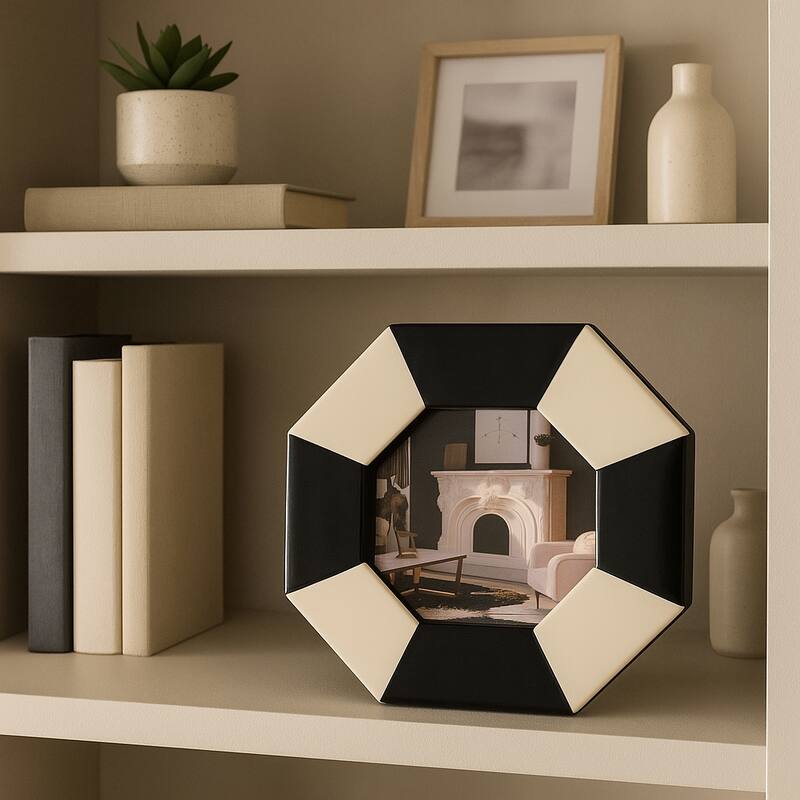 Resin Contemporary Octagon Photo Frame - Black - Contemporary Black/white