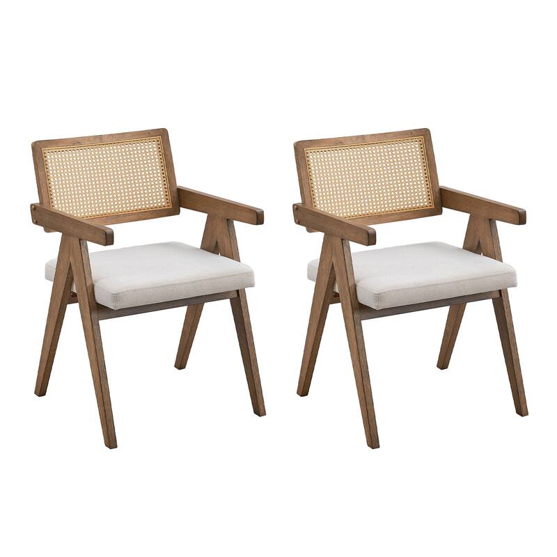 Mid Century Kitchen Chairs Wooden Frame Upholstered Dining Chairs Set of 2