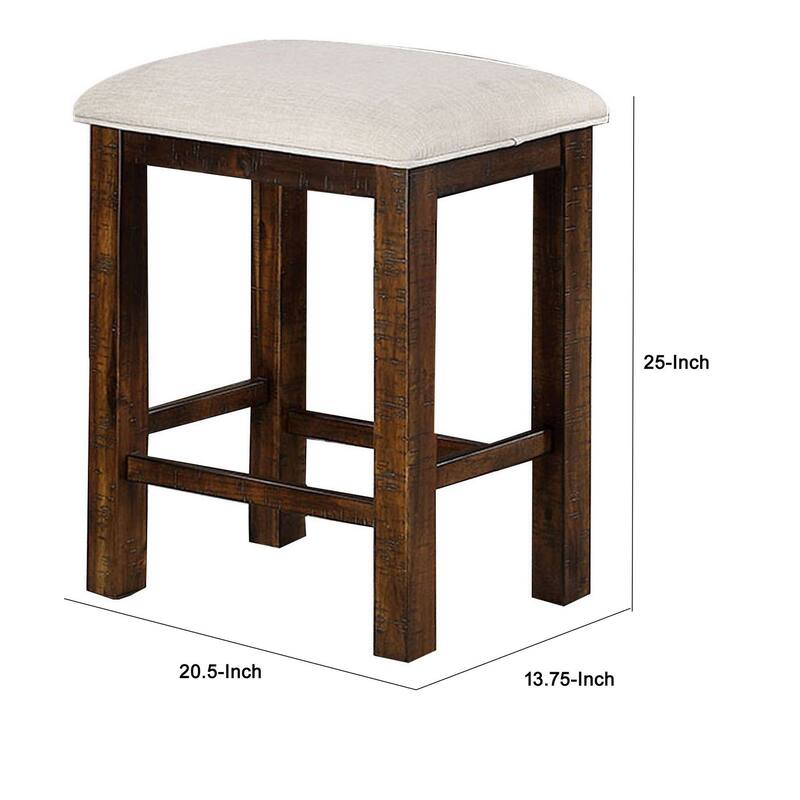 Shaw 25 Inch Counter Height Stool, Set of 2, Beige Seat, Rustic Brown Base