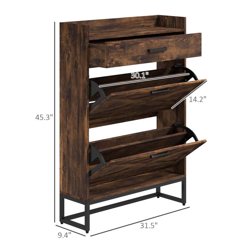 HOMCOM 2 Flip Drawers Shoe Storage Cabinet with Adjustable Shelves, and Top Drawer