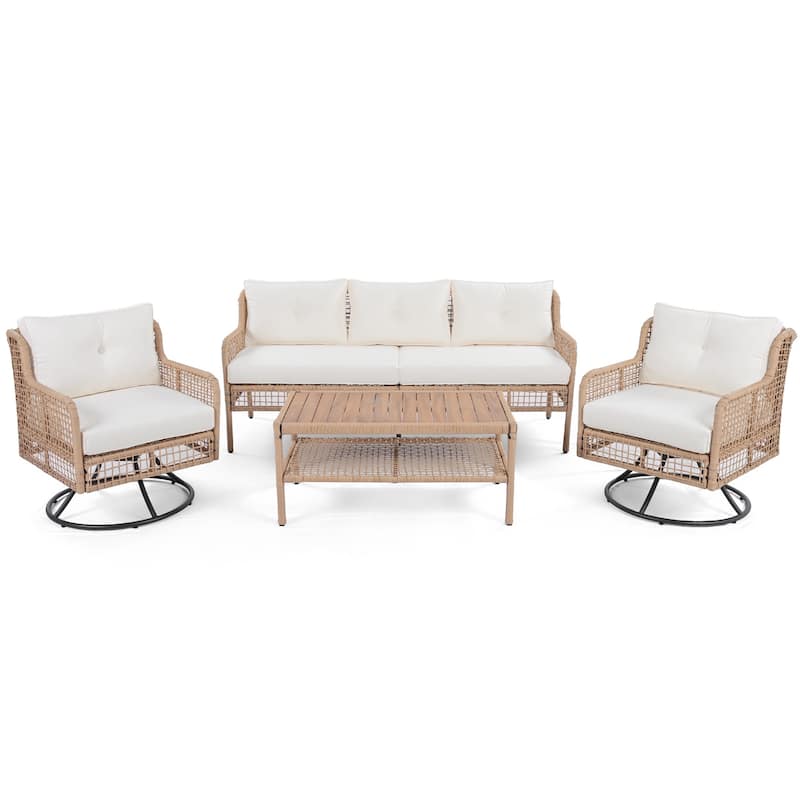 4 Pieces Patio Furniture Set with Swivel Chairs, Outdoor Wicker Sofas for 5-person, Sectional Rattan Outdoor Conversation Set
