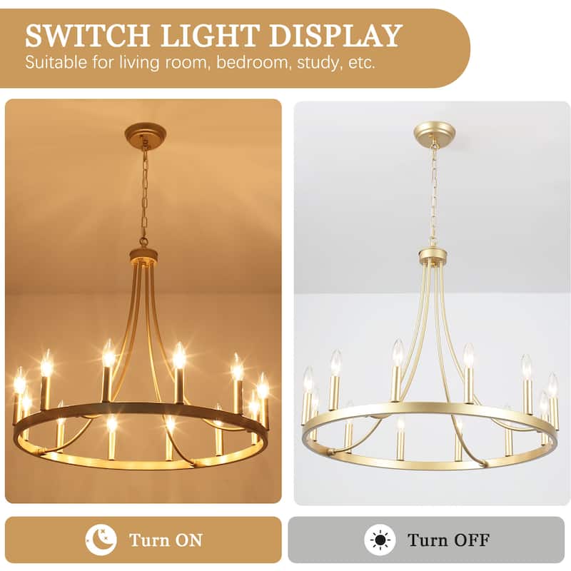 12-light Rustic Farmhouse Wagon Wheel Chandelier Candle Dining Room Lighting - N/A