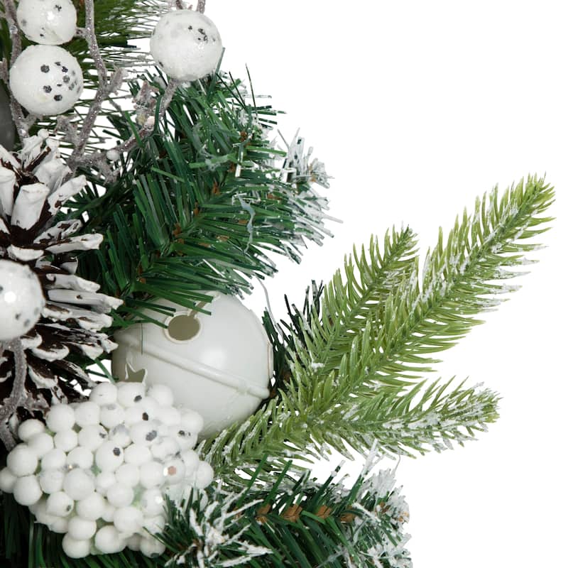 Green Pine Frosted Artificial Christmas Wreath with Laced Ornaments 24-Inch Unlit - 24"