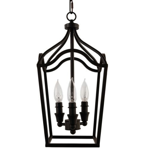 Park Harbor PHPL5353 Textured Black 3 Light 9" Wide Mini Foyer Pendant with Lantern Cage Style Frame