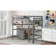 preview thumbnail 6 of 28, Wood Twin Size Loft Bed with Desk, Blackboard, Storage Box, Shelf & 3 Drawers, Safe Design with Guardrails, Grey