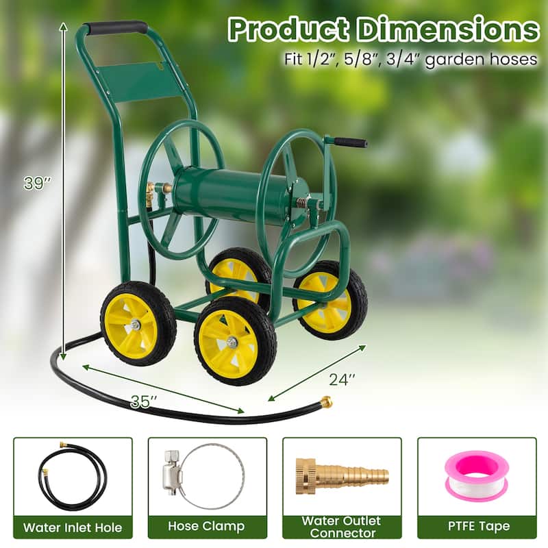 Gymax Garden Hose Reel Cart 4 Wheels 330 ft 5/8'' Large Capacity for
