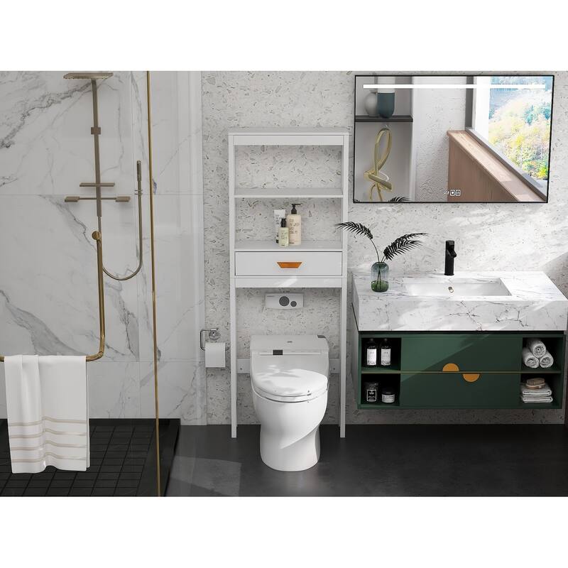 Over-The-Toilet Storage Cabinet White With One Drawer And 2 Shelves Space Saver Bathroom Rack