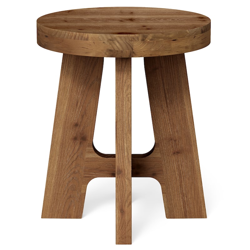 Round Solid Wood End Table, Couch Side Bedside Accent Table for Bedroom Living Room