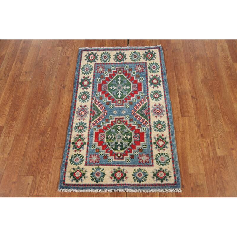 Blue Kazak Oriental Foyer Rug Handmade Wool Carpet - 2'0" x 3'0"