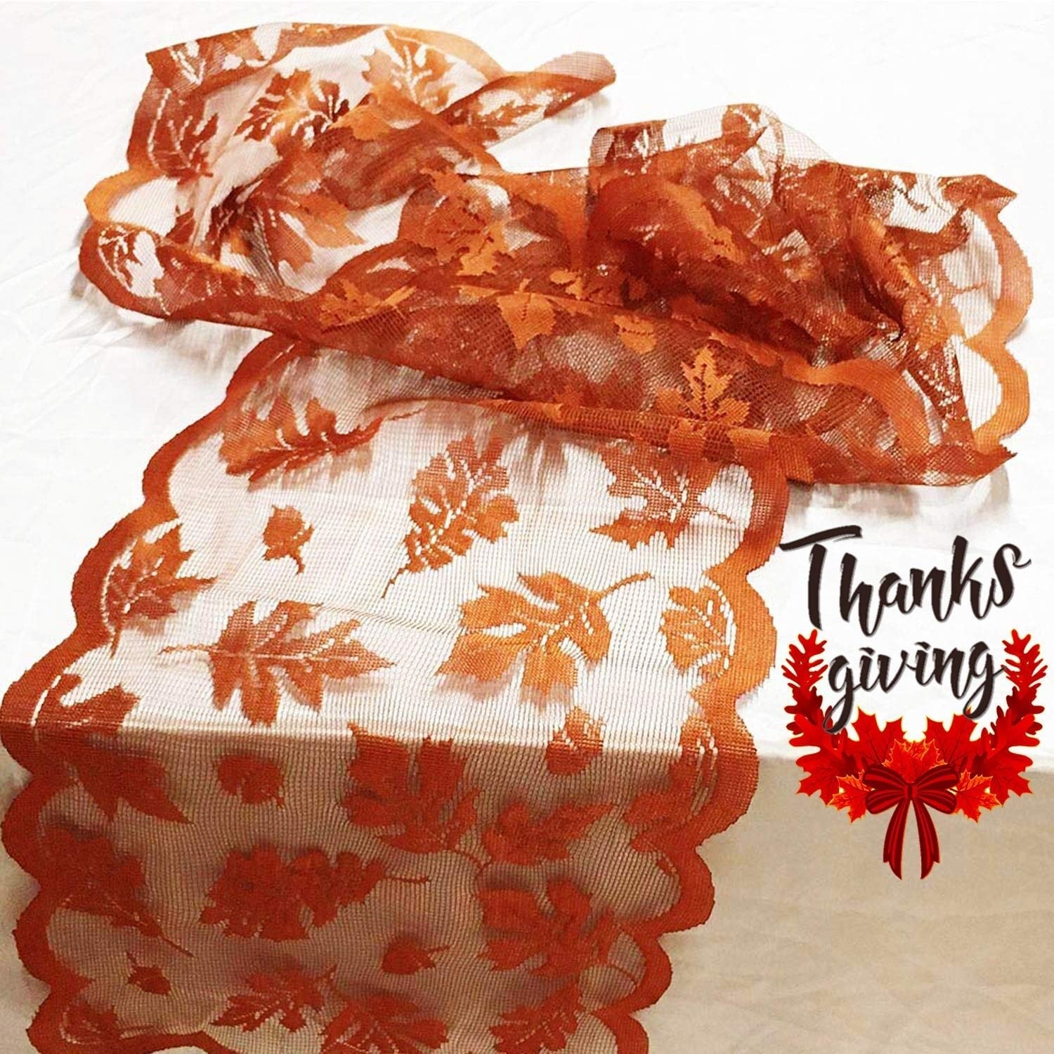 Fall Table Runner Thanksgiving Decorations 13 x 72 Inch Maple Leaves Table  Runner Harvest Lace Runner Brow Long Fall Table Line