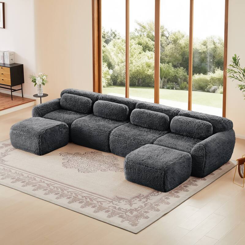 Anmytek Modern Comfortable U-Shaped Boneless Sofa - Free Combination, No Assembly Required, Full-Compression Vacuum Packed - Grey - Symmetrical